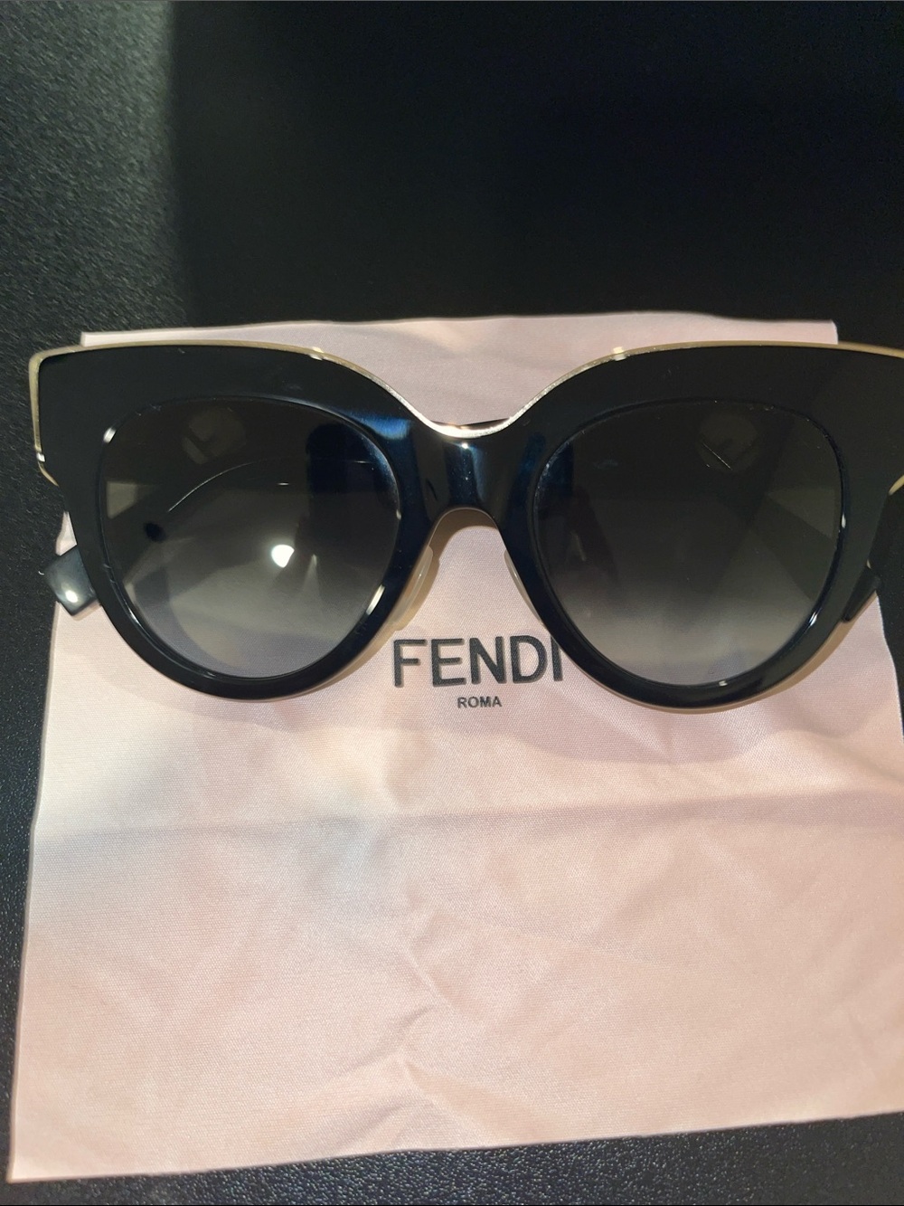 Fendi Black and Gold Cat-Eye Sunglasses